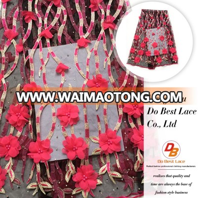 Directly sell from factory african style 3d embroidered flower and peal tulle lace fabric