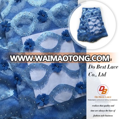 High quality low price sale europea quality french royal blue 3d embroidery net lace in fabrics