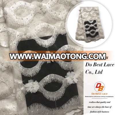 100%polyester white plain embroidered 3d tulle lace fabric for dress